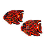 Ceramic ornaments, 'Red Fish' (pair) - Hand-Painted Ceramic Fish Ornaments in Red (Pair)