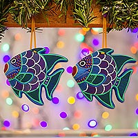 Ceramic ornaments, 'Beautiful Fish' (pair) - Hand-Painted Ceramic Fish Ornaments from Mexico (Pair)
