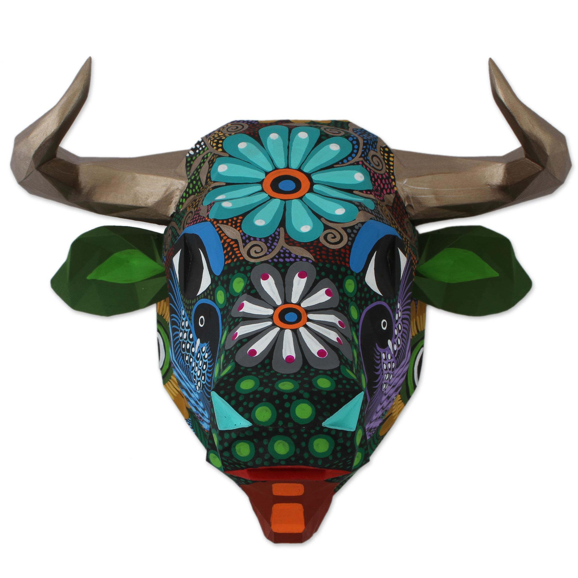 Hand-Painted Floral Bull Wall Sculpture from Mexico - Floral Bull | NOVICA