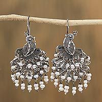 Cultured pearl filigree waterfall earrings,