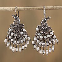 Cultured pearl filigree waterfall earrings,
