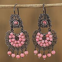 Sterling silver filigree waterfall earrings,