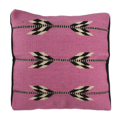 Wool cushion cover, 'Chevron Beauty' - Wool Cushion Cover in Magenta from Mexico