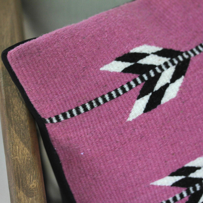 Wool cushion cover, 'Chevron Beauty' - Wool Cushion Cover in Magenta from Mexico