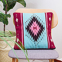 Wool cushion cover, 'Cultural Geometry' - Geometric Handwoven Wool Cushion Cover from Mexico
