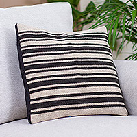 Handwoven Striped Wool Cushion Cover from Mexico,'Duality Stripes'