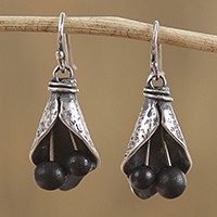 Sterling silver and ceramic dangle earrings,