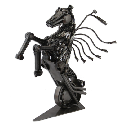 Upcycled Metal Motorcycle Horse Sculpture from Mexico