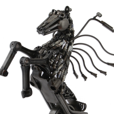 Upcycled metal auto part sculpture, 'Iron Horse' - Upcycled Metal Motorcycle Horse Sculpture from Mexico
