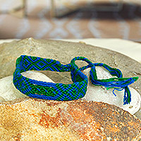Cotton macrame wristband bracelet, 'Green Geometry' - Cotton Macrame Wristband Bracelet in Blue and Green