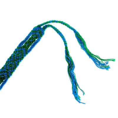 Baumwoll-Makramee-Armband - Baumwoll-Makramee-Armband in Blau und Grün