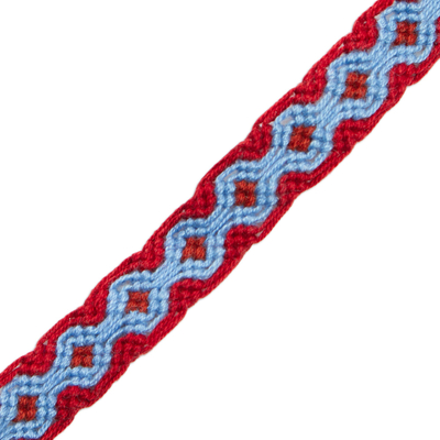 Cotton macrame wristband bracelet, 'Geometric Path' - Periwinkle Blue and Russet Red Cotton Macrame Bracelet