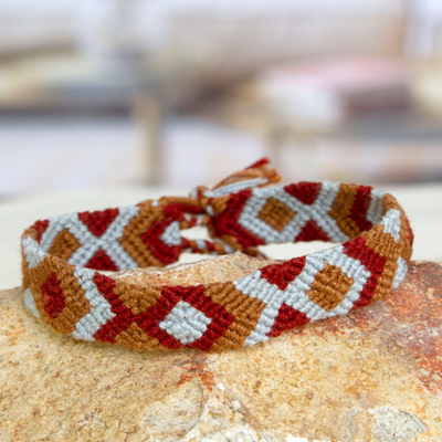 Cotton macrame wristband bracelet, 'Earthen Oasis' - Earth-Tone Cotton Macrame Wristband Bracelet from Mexico