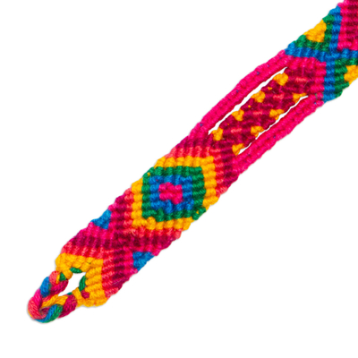 Cotton macrame wristband bracelet, 'Mandala Geometry' - Multicolored Cotton Macrame Wristband Bracelet