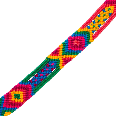 Cotton macrame wristband bracelet, 'Mandala Geometry' - Multicolored Cotton Macrame Wristband Bracelet