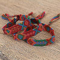 Cotton wristband bracelets, 'Deep Color' (set of 3) - Colorful Cotton Wristband Bracelets from Mexico (Set of 3)