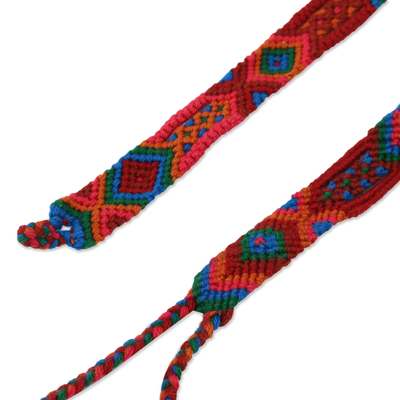Cotton wristband bracelets, 'Deep Color' (set of 3) - Colorful Cotton Wristband Bracelets from Mexico (Set of 3)