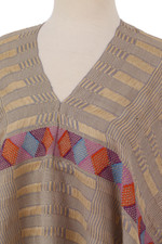 Cotton poncho, 'Lines in the Sand' - Handwoven Cotton Poncho with Line Patterns in Sand
