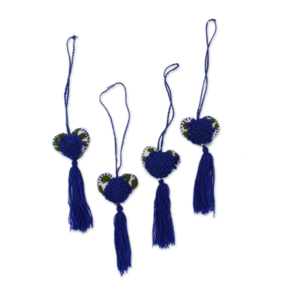 Cotton and Wool Ornaments with Lapis Flowers (Set of 4)