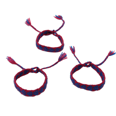 Cotton Wristband Bracelets in Crimson from Mexico (Set of 3)