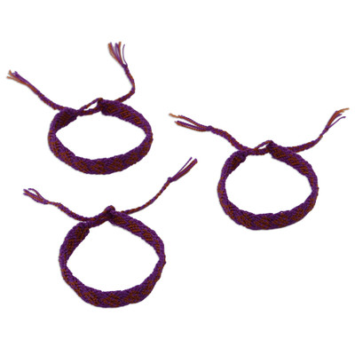 Cotton Wristband Bracelets in Blue-Violet (Set of 3)