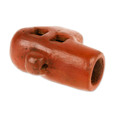 Keramikpfeife - Handgefertigte rustikale Keramikpfeife in Rot aus Mexiko