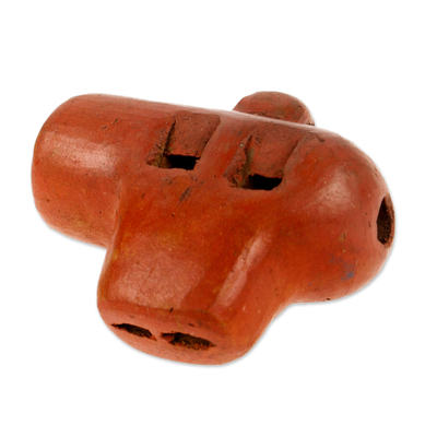 Ceramic whistle, 'Rustic Cross in Red' - Handmade Rustic Ceramic Whistle in Red from Mexico