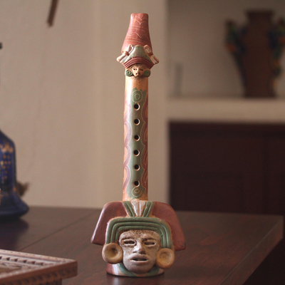 Ceramic flute, 'Tlatoani Music' - Tlatoani-Inspired Ceramic Flute Crafted in Mexico