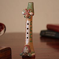 Ceramic flute, 'Warrior Music' - Pre-Hispanic Warrior Ceramic Flute Crafted in Mexico
