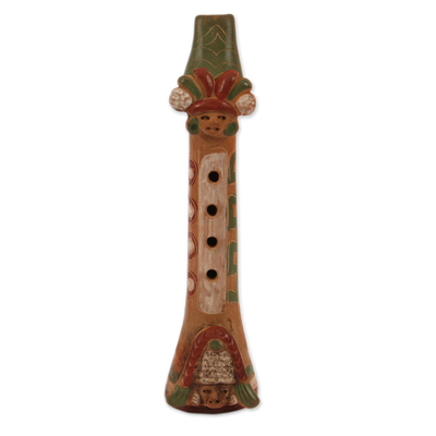 Pre-Hispanic Warrior Ceramic Flute Crafted in Mexico