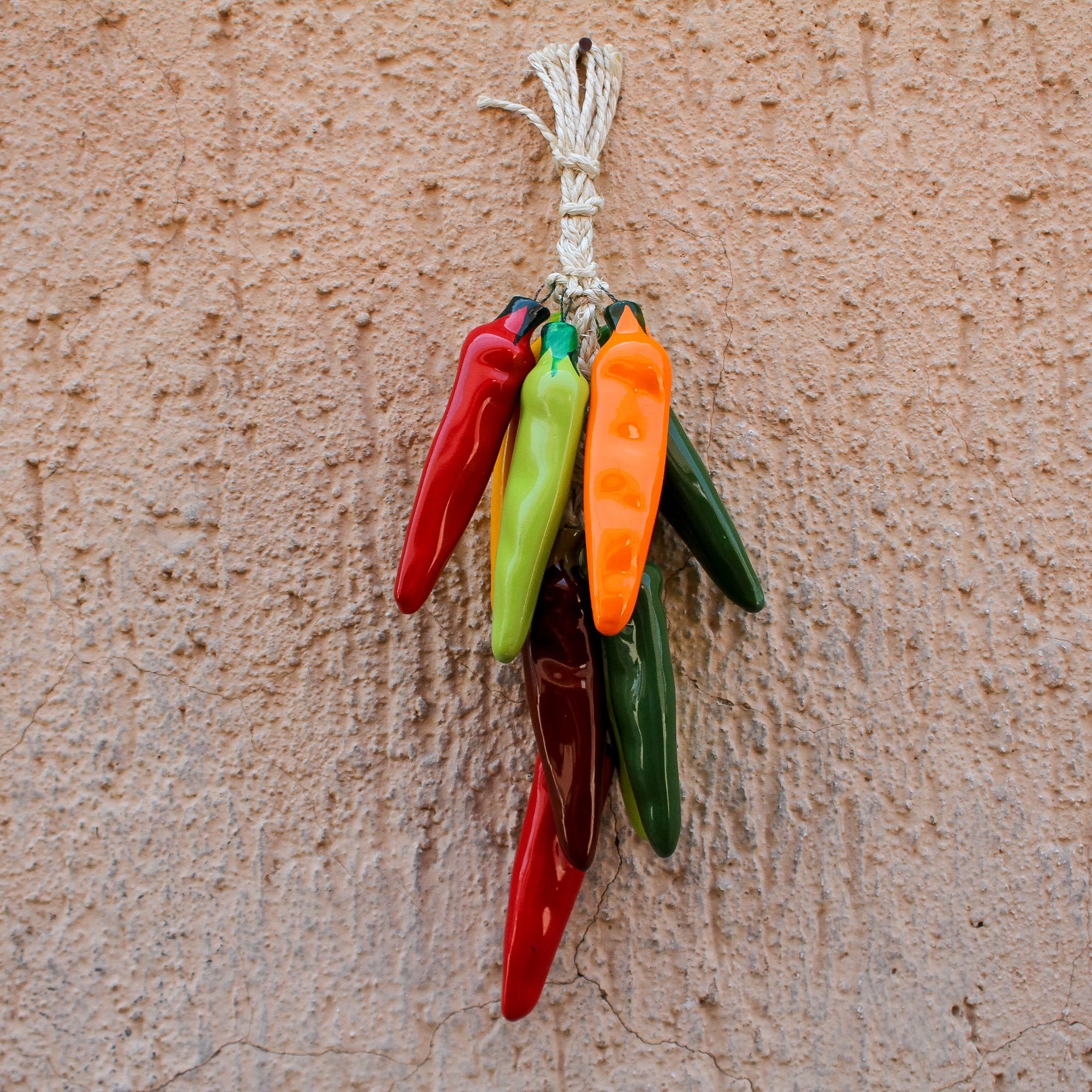 Ceramic Pepper Decorative Ristra from Mexico, 'Hungarito Bunch'
