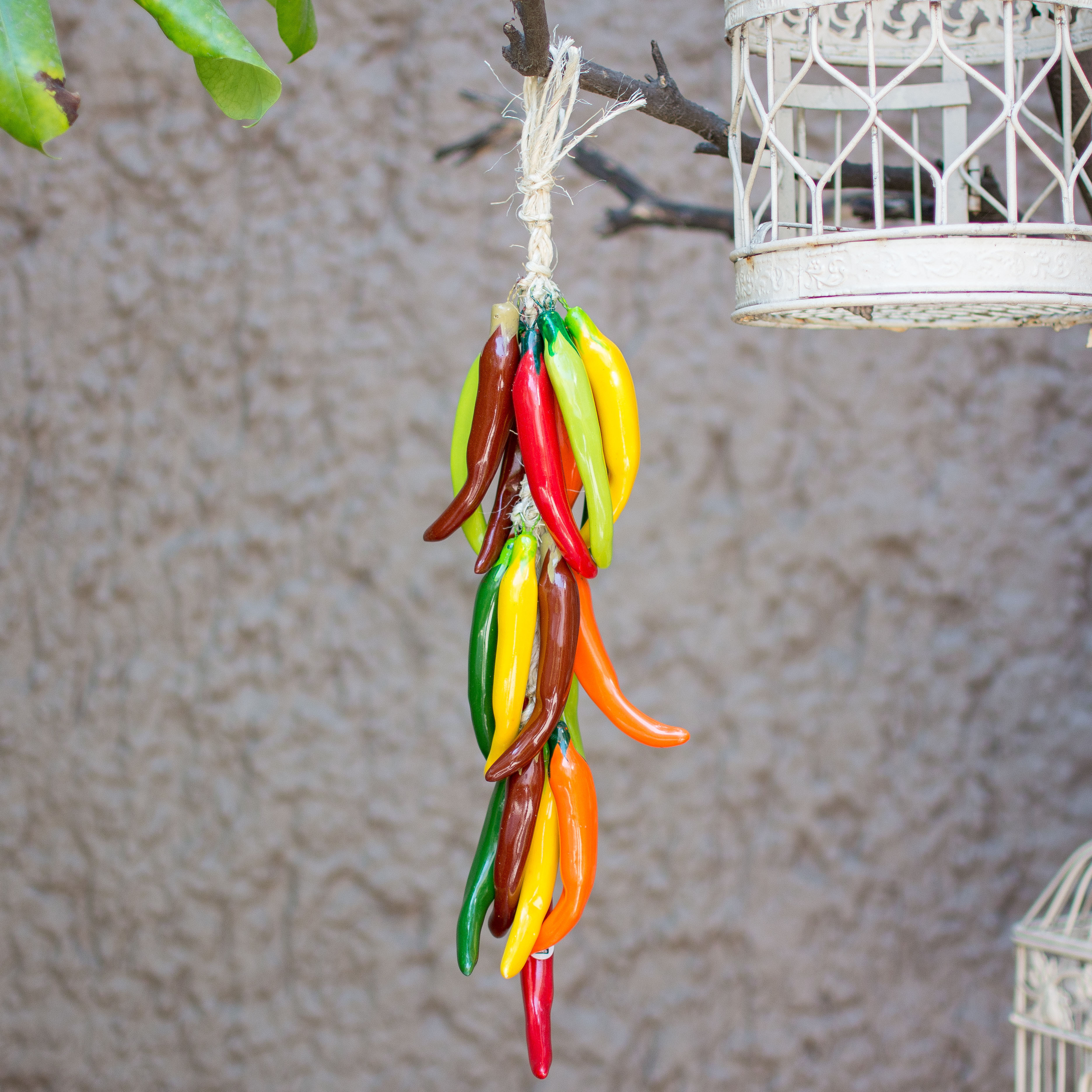 Ceramic Miracielo Pepper Decorative Ristra from Mexico, 'Miracielo Bunch'