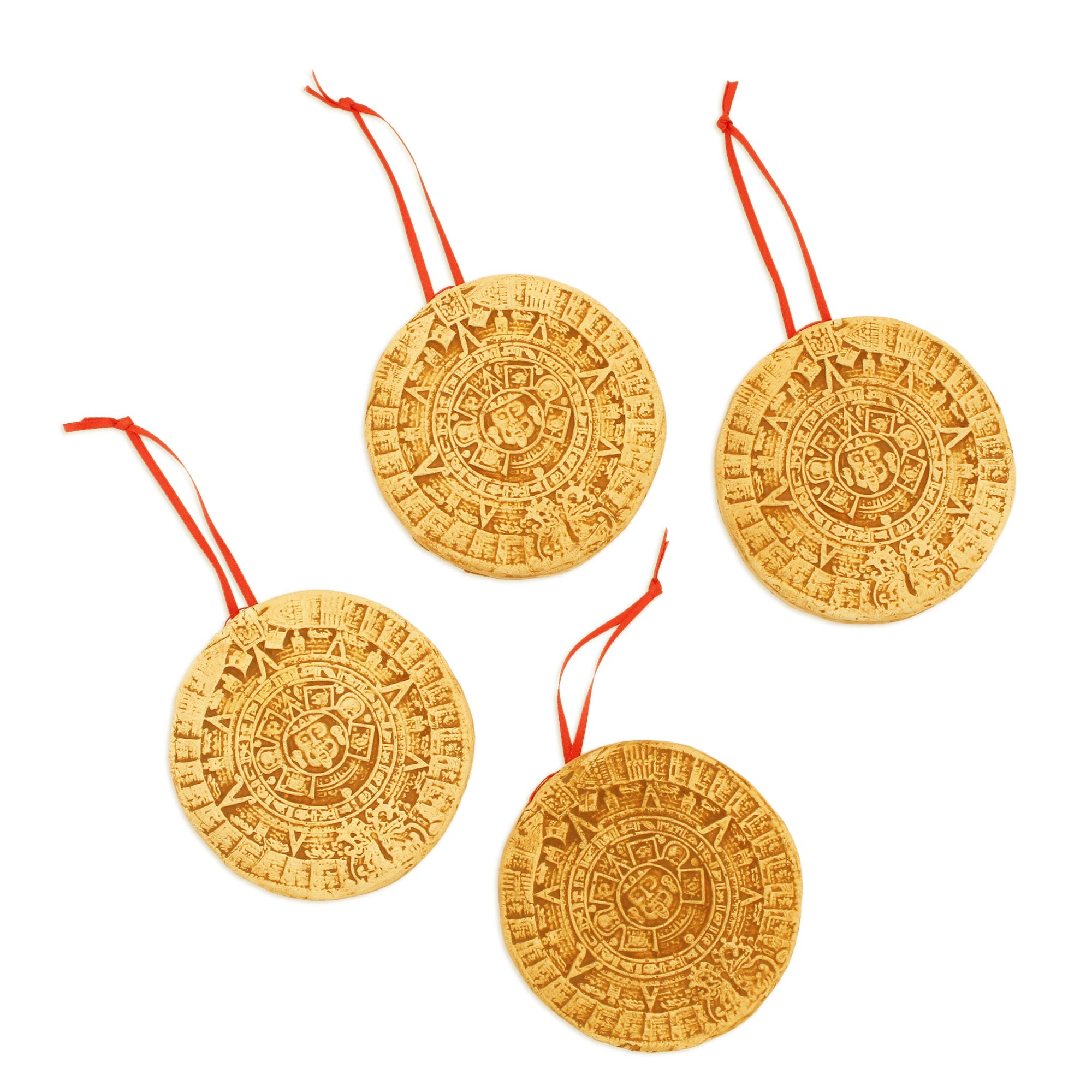 Ceramic Aztec Calendar Ornaments from Mexico (Set of 4) Aztec Cosmos