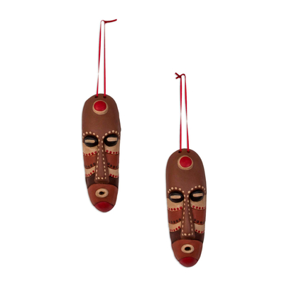 Ceramic Mask Ornaments Crafted in Mexico (Pair)