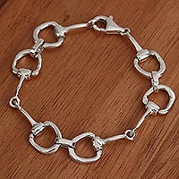 Sterling silver link bracelet, 'Enlaced' - High-Polish Sterling Silver Link Bracelet from Mexico