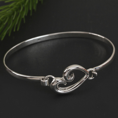 Sterling silver bangle bracelet, Heart Curl