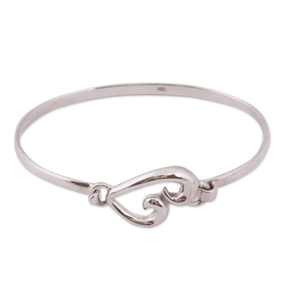 Taxco Sterling Silver Heart Bangle Bracelet from Mexico