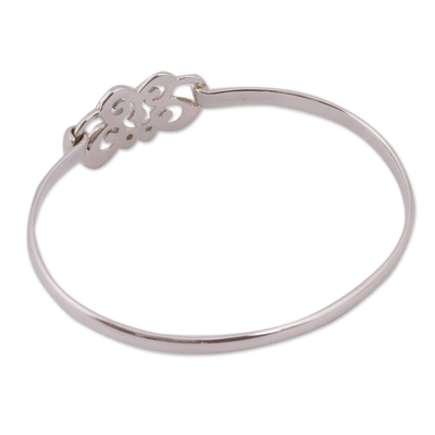 Sterling silver bangle bracelet, 'Butterfly Curl' - Taxco Sterling Silver Butterfly Bangle Bracelet from Mexico