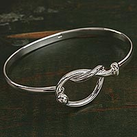 Sterling silver bangle bracelet, 'Gleaming Lasso' - Lasso Motif Sterling Silver Bangle Bracelet from Mexico