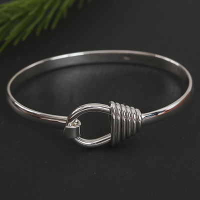 Sterling Silver Bangle Bracelet Crafted in Mexico, 'Creative Gleam