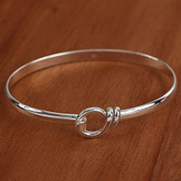 Sterling silver bangle bracelet, 'Slender Gleam' - Simple Taxco Sterling Silver Bangle Bracelet from Mexico