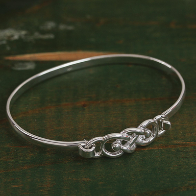Sterling silver bangle bracelet, 'Irish Knot' - Knot Pattern Sterling Silver Bangle Bracelet from Mexico