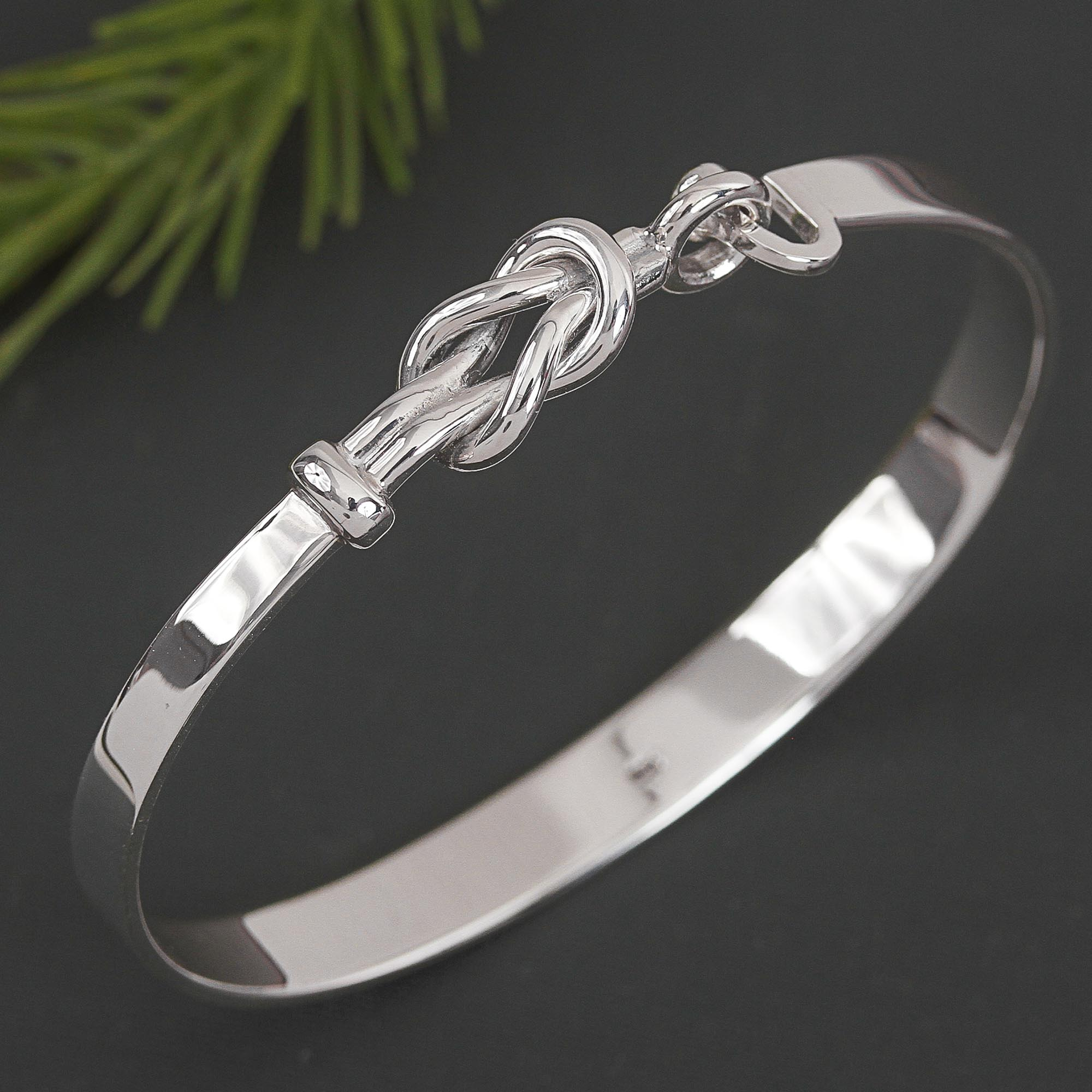 Real Solid 999 Sterling Silver Cuff Bracelet Truelove Knot Buddhist Scripture