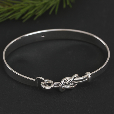 Sterling silver bangle bracelet, 'Knot' - Sterling Silver Knot Bangle Bracelet from Mexico