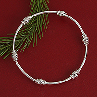 Sterling silver bangle bracelet, Six Beads
