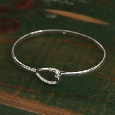 Artisan Made Sterling Silver Bangle Bracelet from Mexico - Gleaming Tear