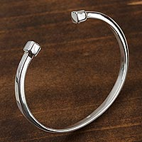 Sterling silver cuff bracelet, 'Beginning and End' - High-Polish Sterling Silver Cuff Bracelet from Mexico