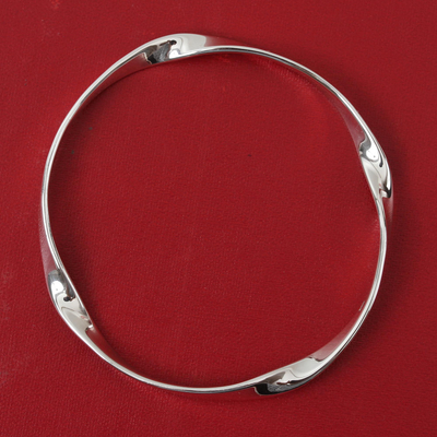 Modern Sterling Silver Bangle Bracelet from Mexico, 'Undulations'