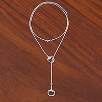 Sterling silver lariat necklace, 'Gleaming Stirrups' - Sterling Silver Stirrup Lariat Necklace from Mexico