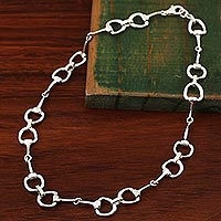 Sterling silver link necklace, 'Gleaming Stirrups'